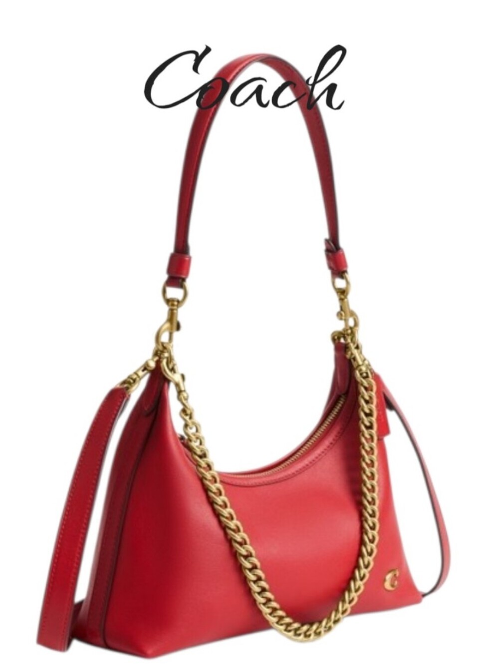 COACH Juliet Shoulder Bag 25 Poppy Red Leather Gold Chain Crossbody Hobo NWT
